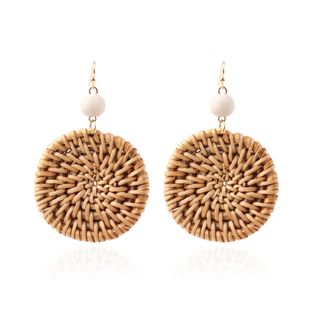 Wholesale Fashion Creative Hand-woven Rattan Vintage Tassel Earrings